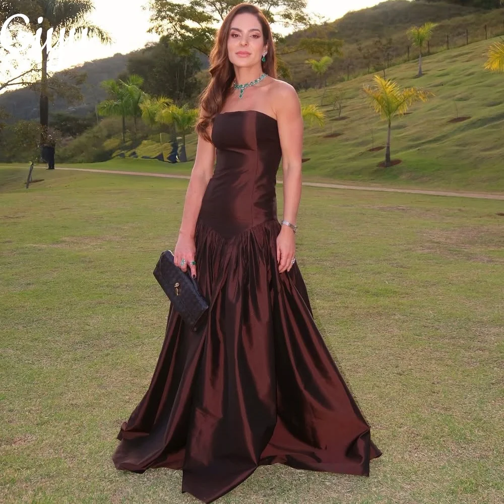 

Giyu 2025 New Elegant Brown Satin Mermaid Prom Gown فساتين سهرة Sleeveless Formal Party Dress Customsied Low waistline