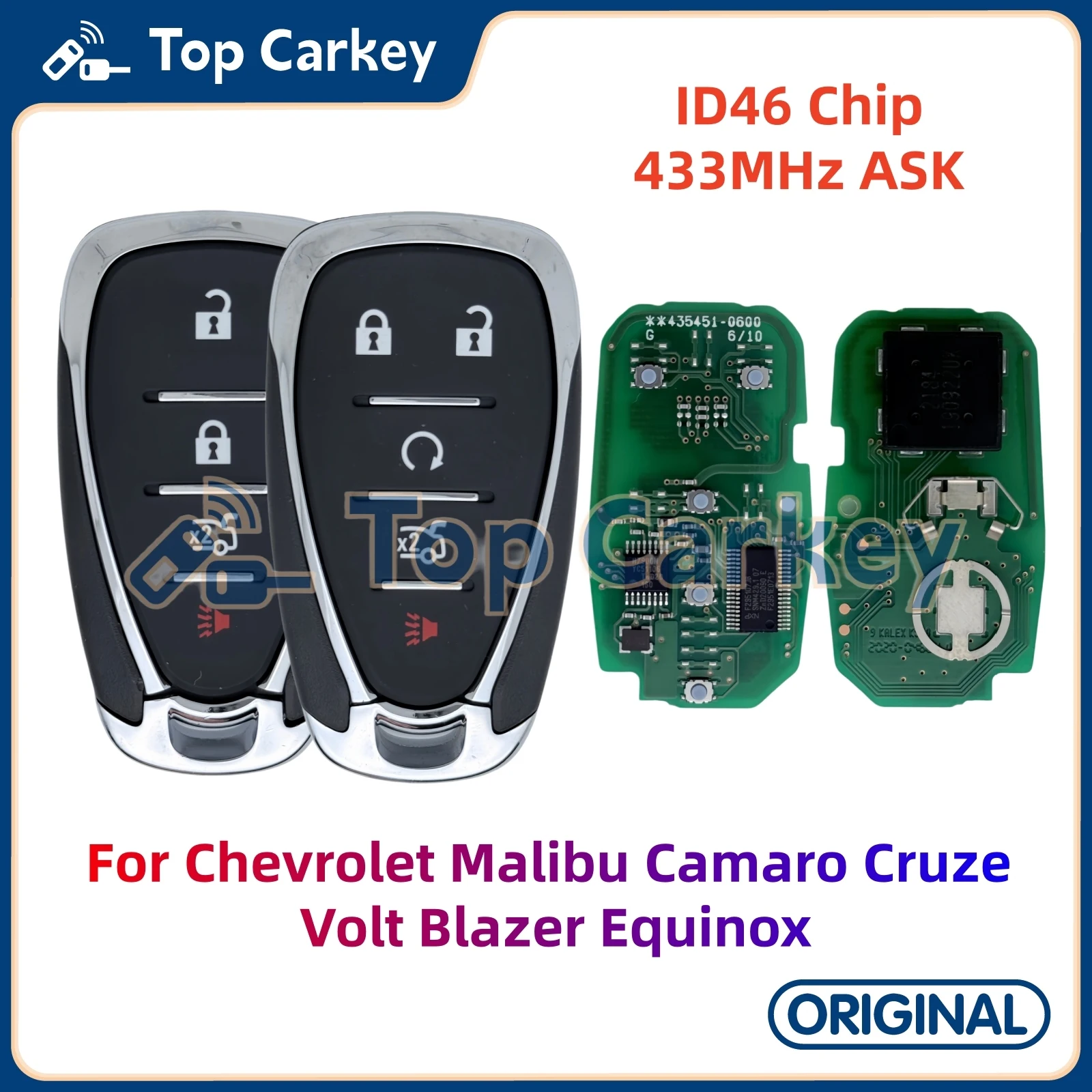 

TopCarkey HYQ4EA Original Smart Key ID46 Chip 433MHz for Chevrolet Malibu Camaro Cruze Volt Blazer Equinox