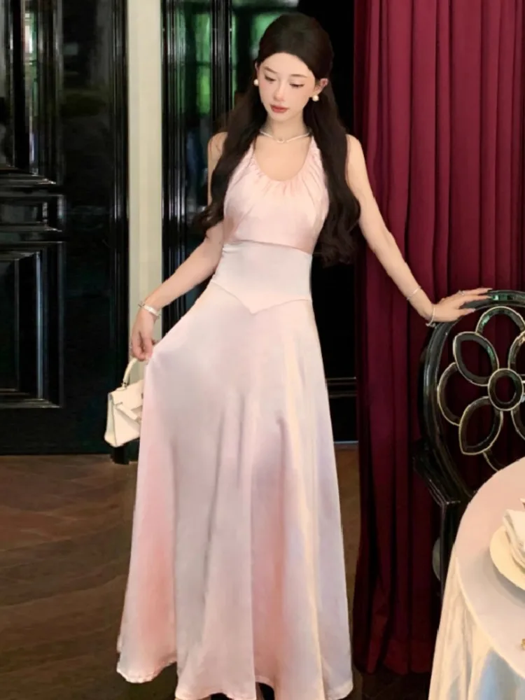 Topanoma Temperament Evening Dresses Women Wedding Party Sleeveless V Neck Backless Elegant Cocktail Bridesmaids Banquet Ladies