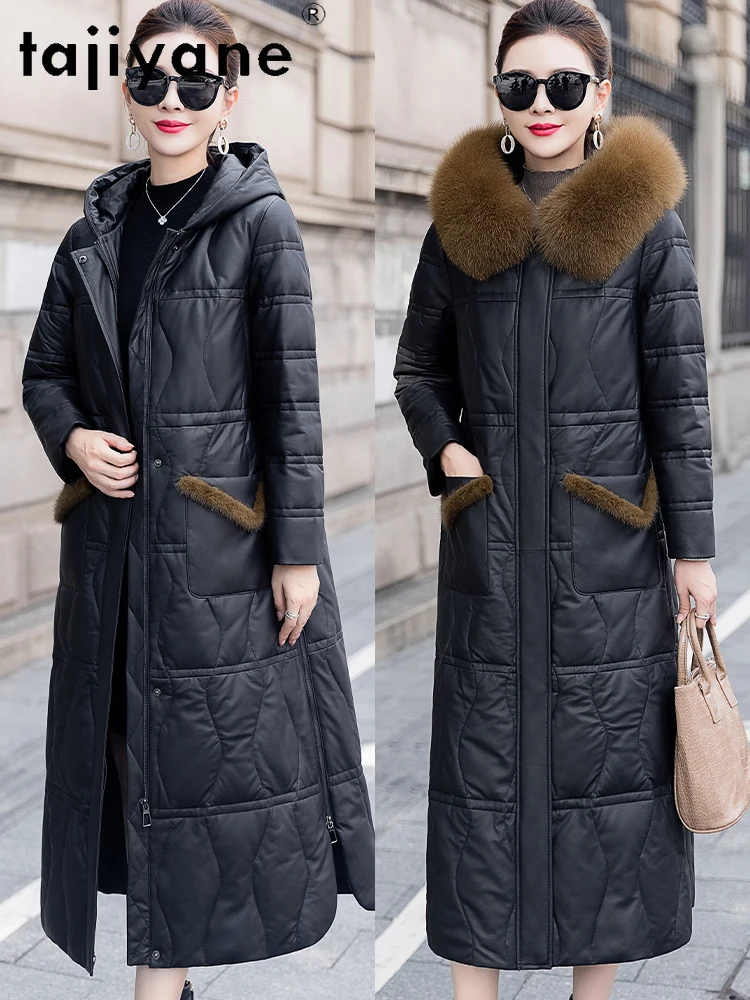 TAJIYANE Pelle di pecora Piumino d'anatra Donna Collo di pelliccia di volpe Giacche in vera pelle Capispalla da donna premium 2025 Abbigliamento invernale da donna