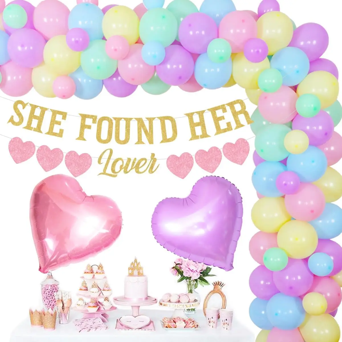 

Funmemoir She Found Her Lover Banner Pastel Balloon Garland Kit for Bachelorette Party Decoration Bridal Shower Wedding Supplies