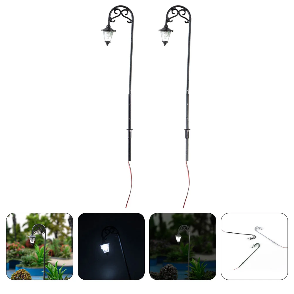 2 Pcs Micro Landscape Garden Outdoor Lights Decoration Solar Miniature Model Train Lamp Post Street Child