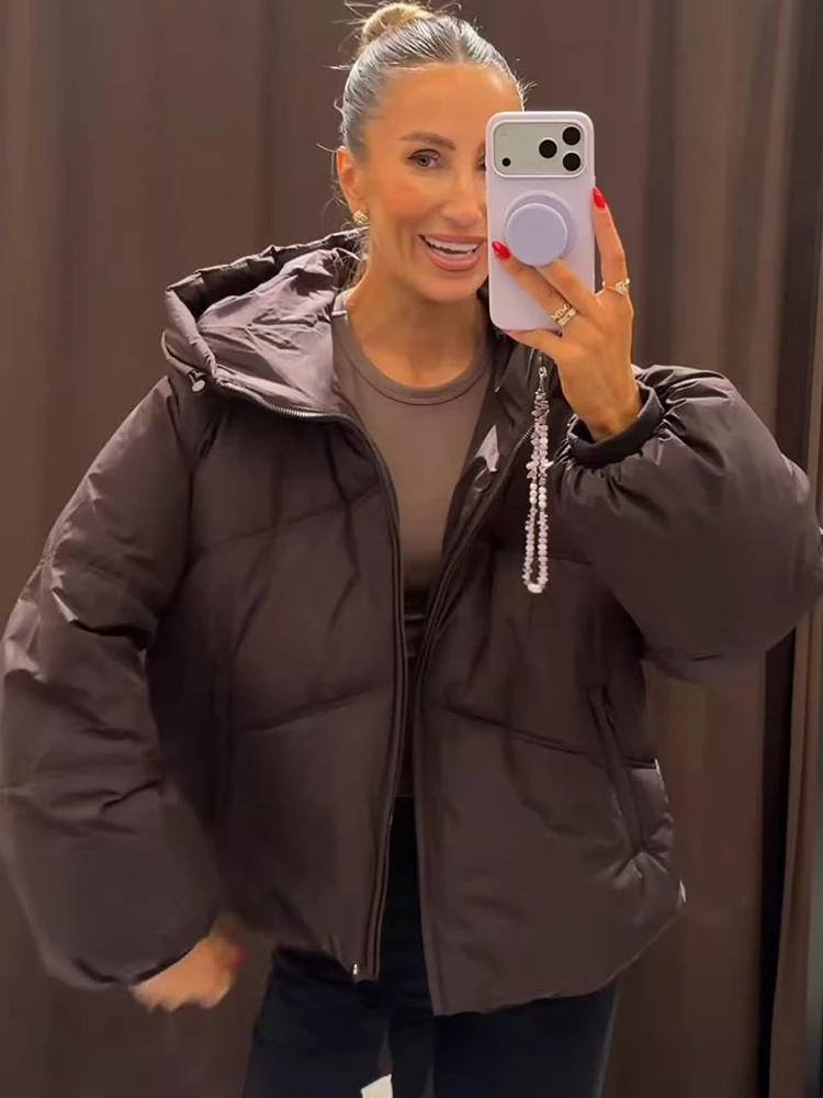 2026 New Winter Jacket Women Fashion Hooded Down Cotton Overcoat Female Loose Casual Warm Parkas Outerwear Solid Thick Outfit