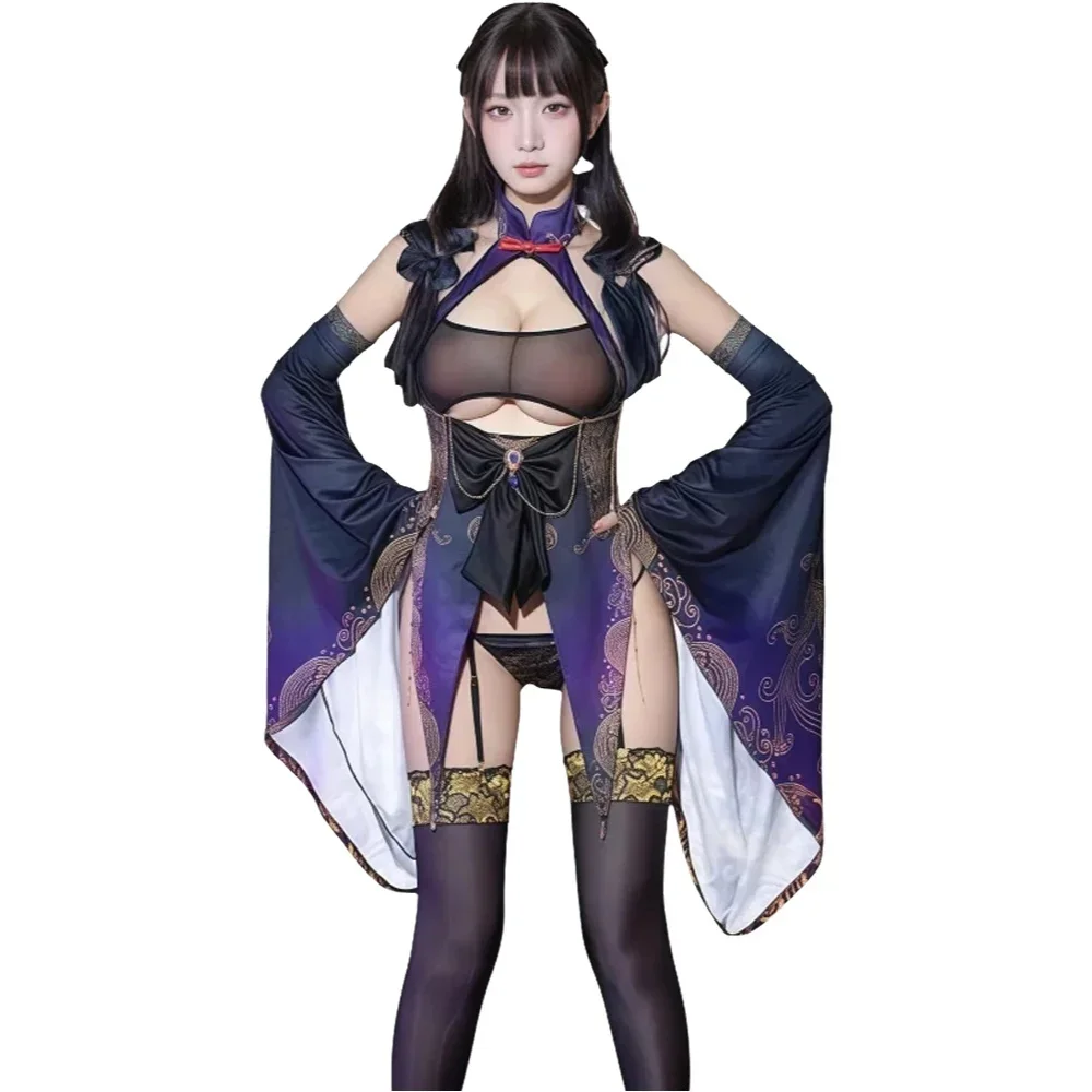 

Женский эротический комплект белья в готическом стиле: сексуальный костюм-халтер с открытой спиной, вырезами спереди и высоким разрезом, косплей-костюм «Маленький дьявол» для Хэллоуина