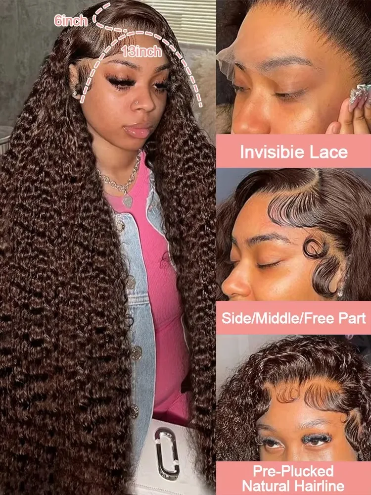 200% الشوكولاته براون موجة عميقة باروكة من شعر طبيعي 30 بوصة شفافة الدانتيل الباروكات الأمامية للنساء 13x6 الدانتيل الجبهة المياه مجعد الباروكات