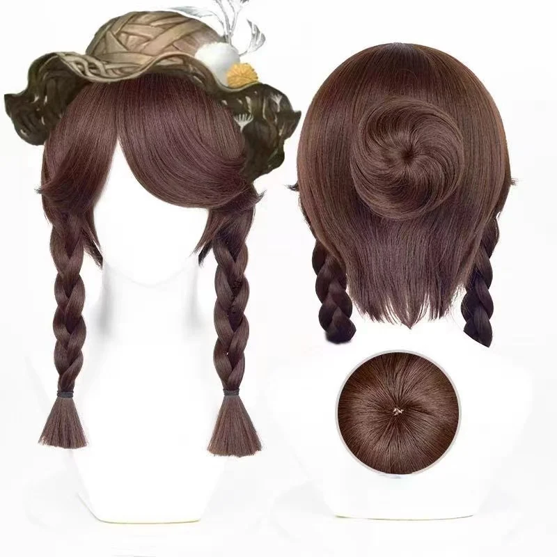 Identity V Emma Woods Gardener Cosplay Wig, Dark Brown Double Braid Heat Resistant Synthetic Wig for Halloween Comic Con Cos Wig
