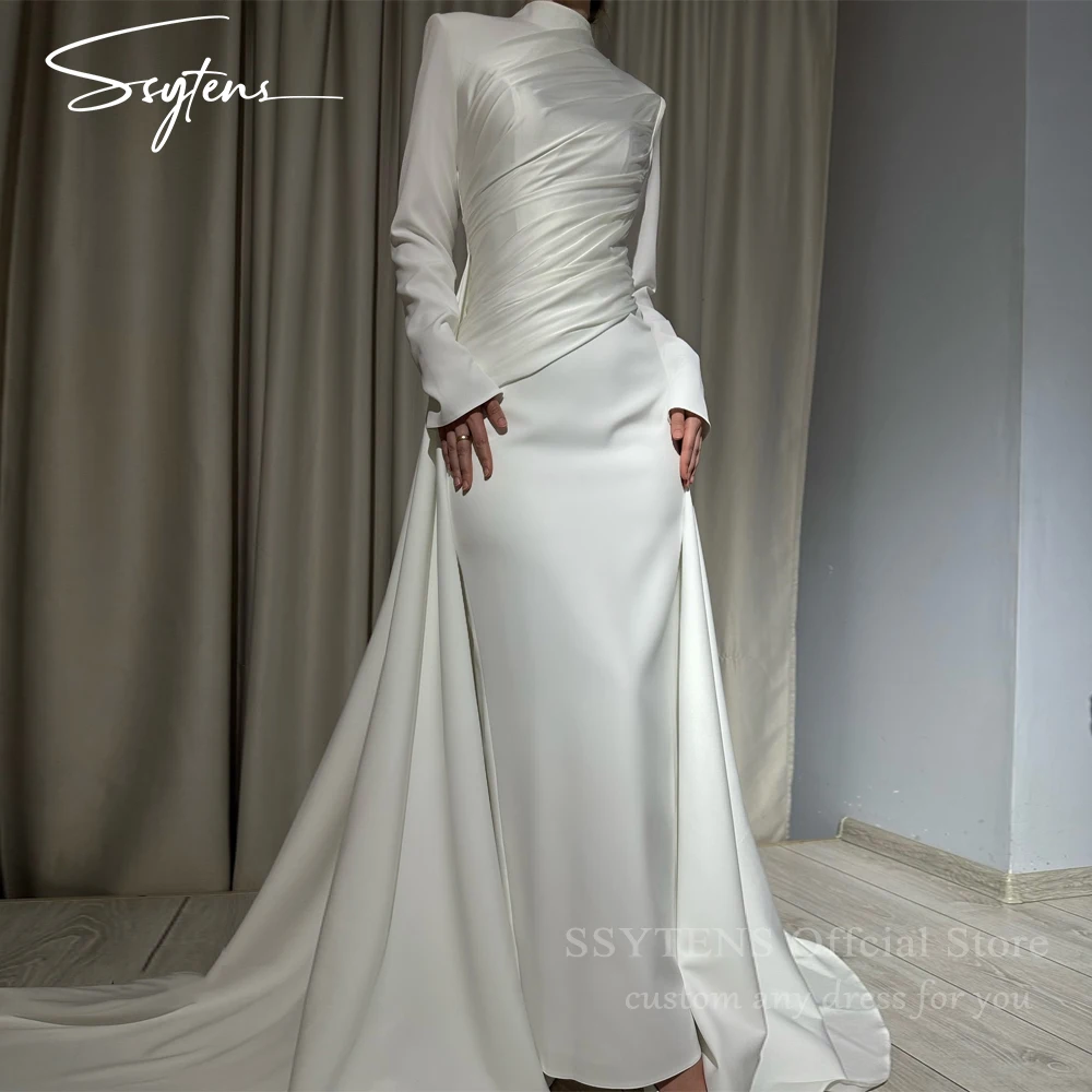 SSYTENS Wedding Dresses Long Sleeve High Neck Bride Party Dress Custom Saudi Muslim 2025 Ankle Length Bridal Modest Prom Gowns