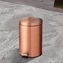 Christmas Decor 3 Liter Mini Gold Rose Round Metal Step Trash Can Wastebasket Garbage Container Bin for Kitchen Bathroom Home