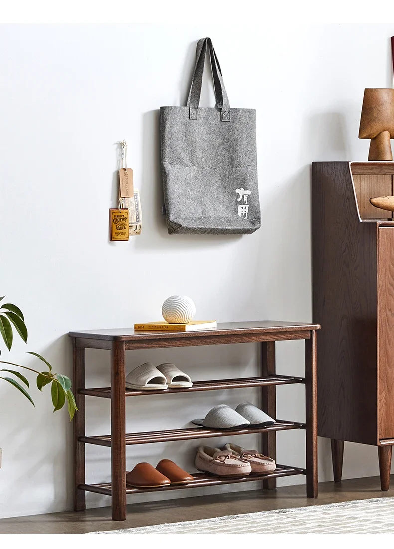 All solid wood shoe changing stool oak black walnut multi-layer shoe rack