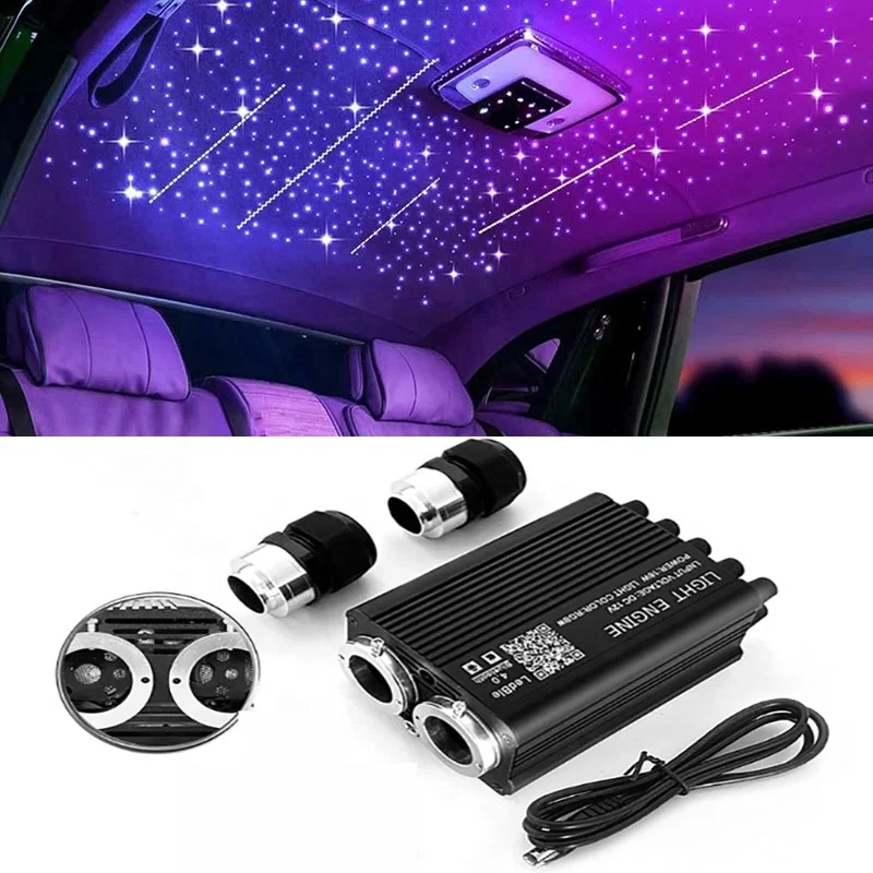 32W Dual Head LED Sparkle Fiber Starlight Canopy Kit IP65 Meteor Meteor Ceiling 0.75mm 3m 1000pcs + 200pcs