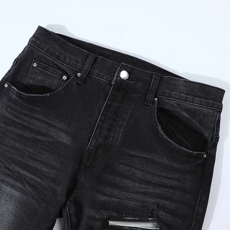 Y2KAutumn fashion new men's perforated white patch washed jeans nostalgic black jeans high street hip-hop brand pants Y2K