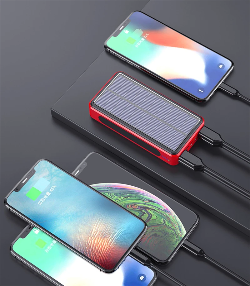 50000mAh Solar Power Bank Portable External Battery Charger for Huawei iPhone 13 Samsung Xiaomi 11 Powerbank With LED Flashlight