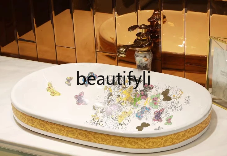 

Ceramic semi-embedded Taichung basin Art stage basin