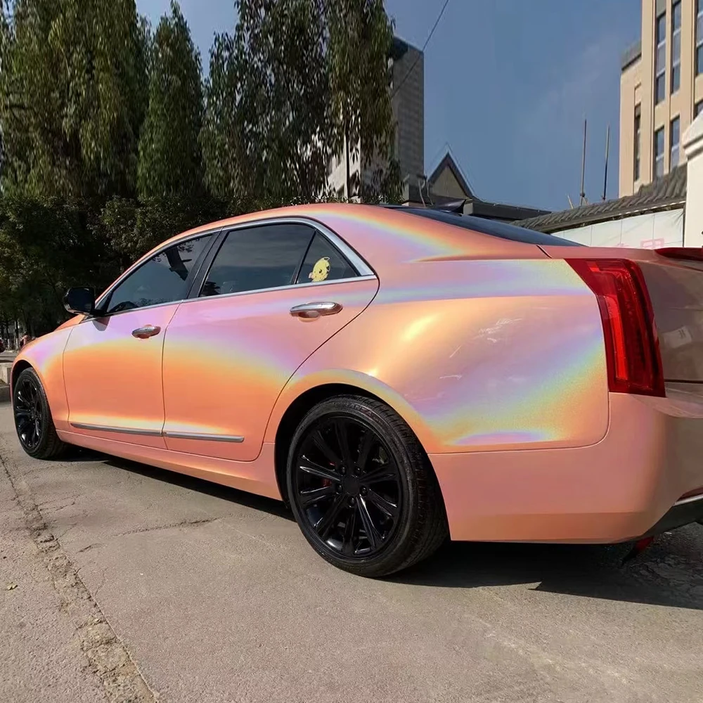 Premium PET Car Wrap Auto Vinyl Car Body Film Stretchable Air Release removable Easy to Install Iridescent Laser Orange