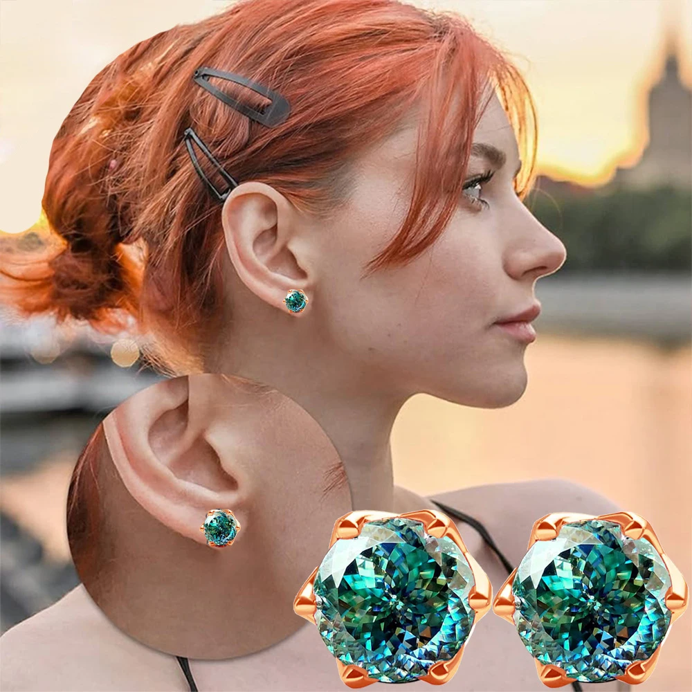 JoyceJelly 18k Gold Plated S925 Sterling Silver Green Moissanite Earrings for Women Classic 6-claw Design Valentine's Day Gift