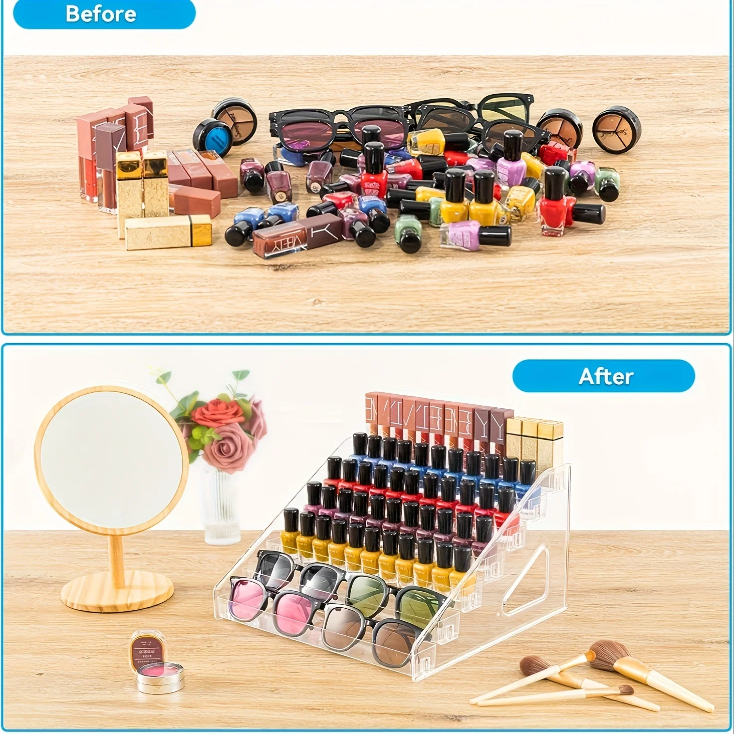 Multifunctional Acrylic Organizer, Suitable for Nail Polish, Cosmetics, Fashion Glasses, and Essential Oils - Easy Installation