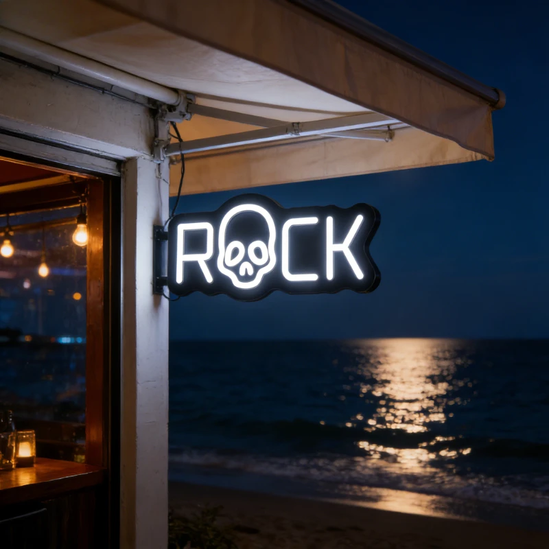 ROCK Skull Design LED Neon Sign for Bedroom Home Bar Party Decor Rock Music Theme Wall Art Lighting Unique Gift