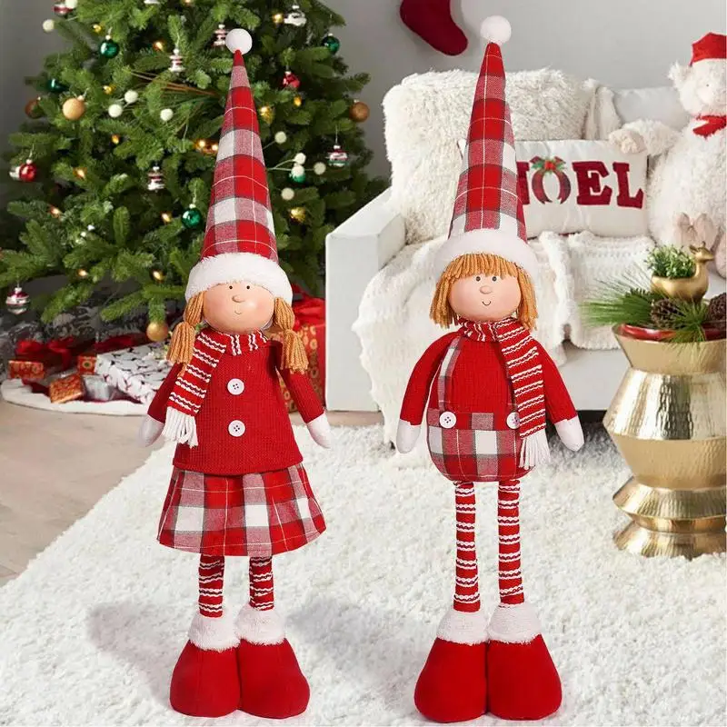 Christmas Retractable Doll Standing Doll Retractable Legs Stuffed Plush Festive Standing Plush Figurine Telescopic Length Plush