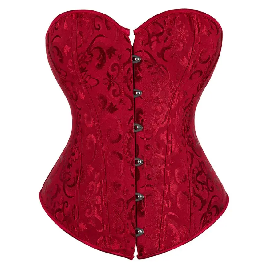 Vintage Floral Satin Overbust Corset Women's Sexy Lingerie Top Body Shaper Bustier Plus Size