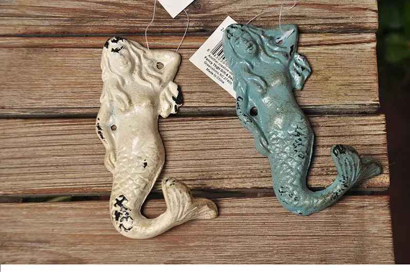 Foreign trade rural retro vintage mermaid iron cast iron hook decoration