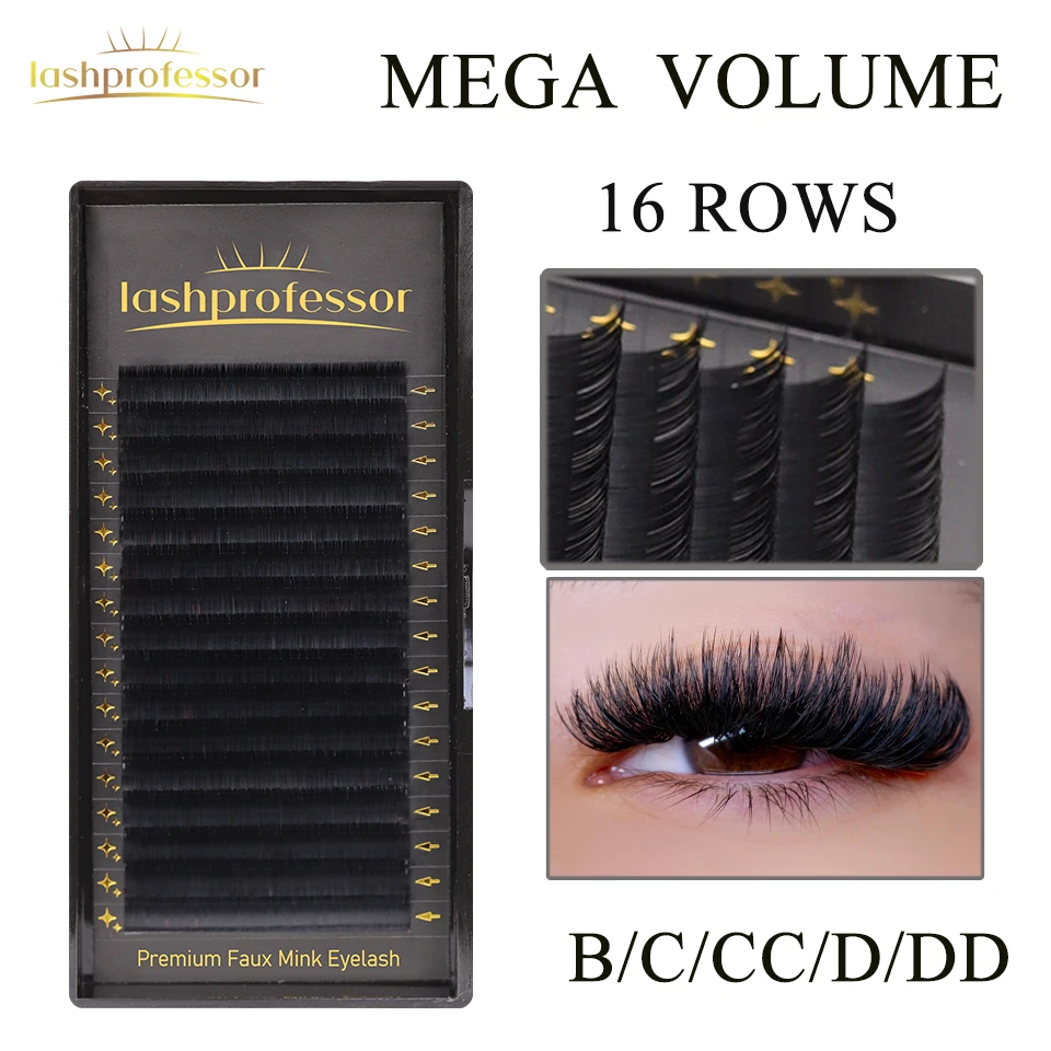 

Lashprofessor Korean PBT Fiber 16Rows Mega Volume Eyelash Extensions Faux Mink Premium Russian Silk Eyelash Makeup Classic Cila