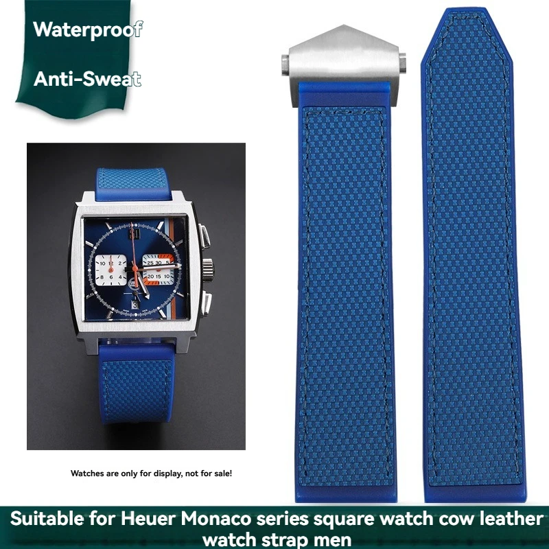 Pulseira de relógio de silicone de borracha de 22 mm para TAG Heuer Monaco CBL2184/CBL2183 - pulseira de substituição esportiva à prova d'água, macia e durável