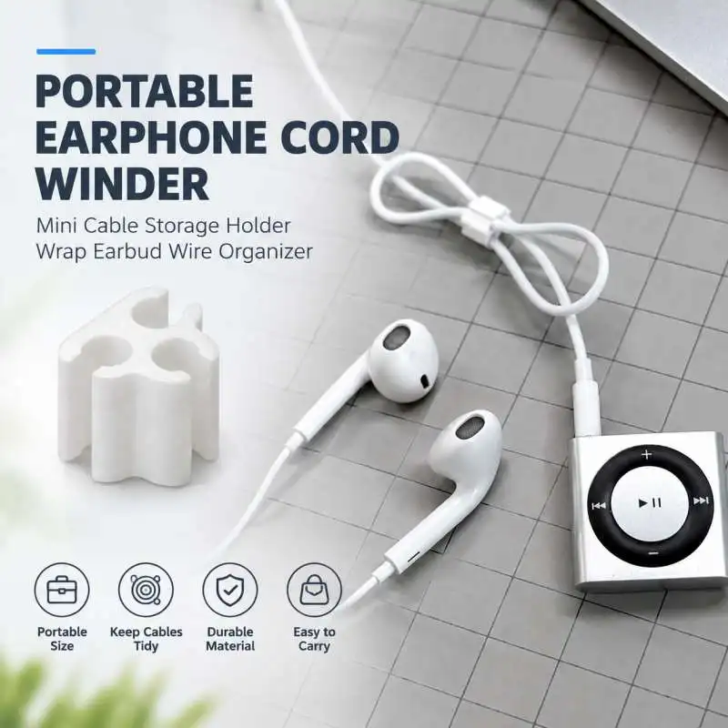 Portable Earphone Cord Winder Mini Cable Storage Holder Wrap Earbud Wire Organizer