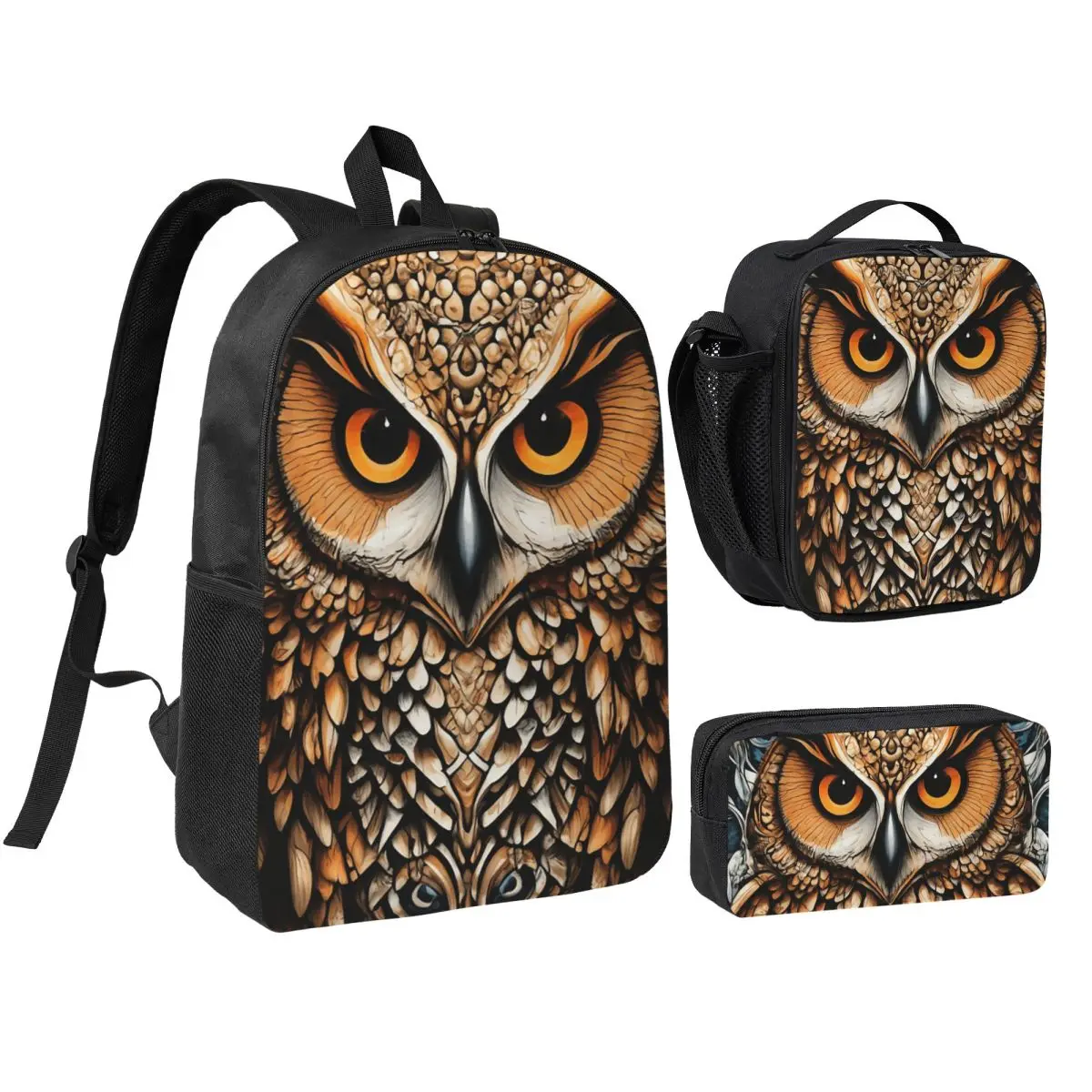 

Owl Beliefs Print Backpack Boys Girls BookBag School Bag Shoulder Bags 3ps Insulated Lunch Bag Pencil Case