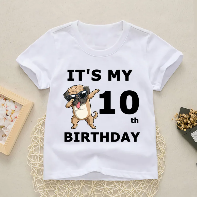 Happy Summer Puppy Birthday 6 to 10 Alphanumeric Combination Print Children\'s T-Shirt Boys Girls Birthday Gift Comfortable Child