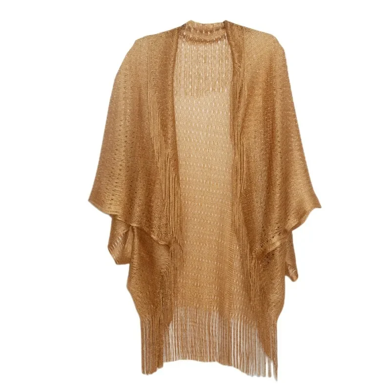 New Cuffed Tassel Cape Solid Summer Transparent Thin Shawl for Women