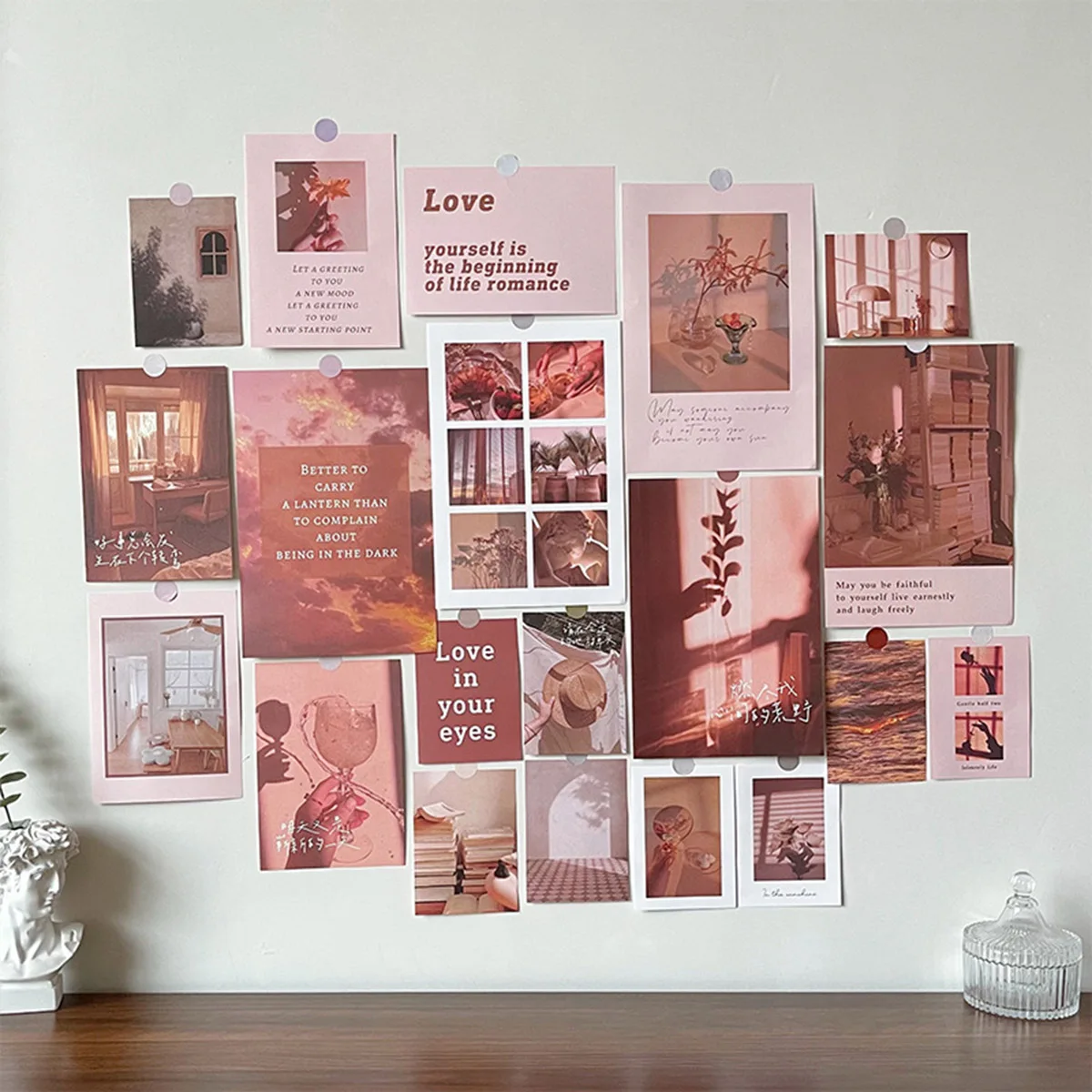 20pcs/set Wall Art Poster with Sticker Ins Creative Art Decorative Aesthetic Wall Collage Kit for Bedroom Living Room Decoration