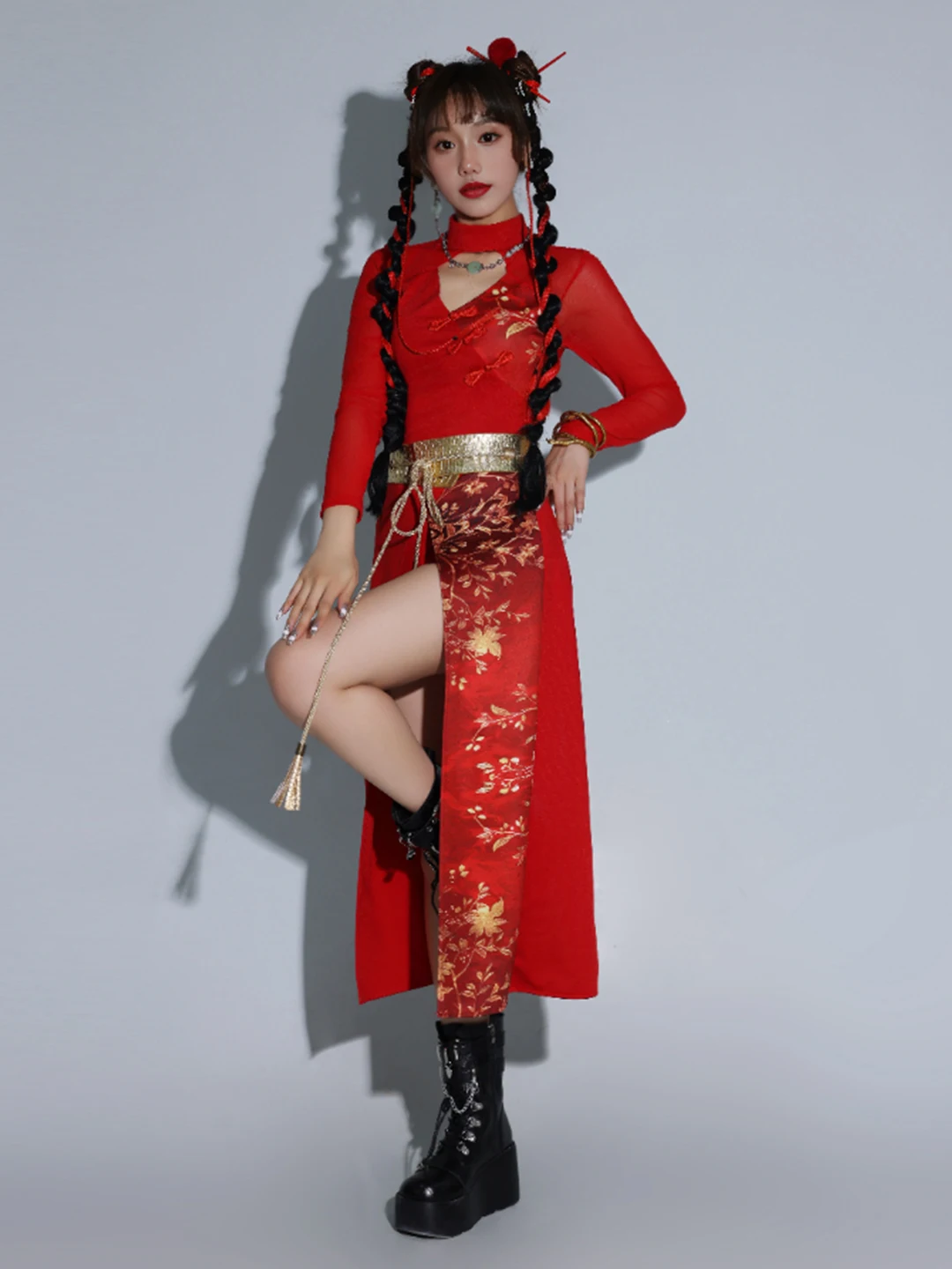 レッドステージパフォーマンスコスチューム新しいジャズリーダー衣装ゴーゴーセクシーな女性グループバーパフォーマンス服ダンスショーコスチューム