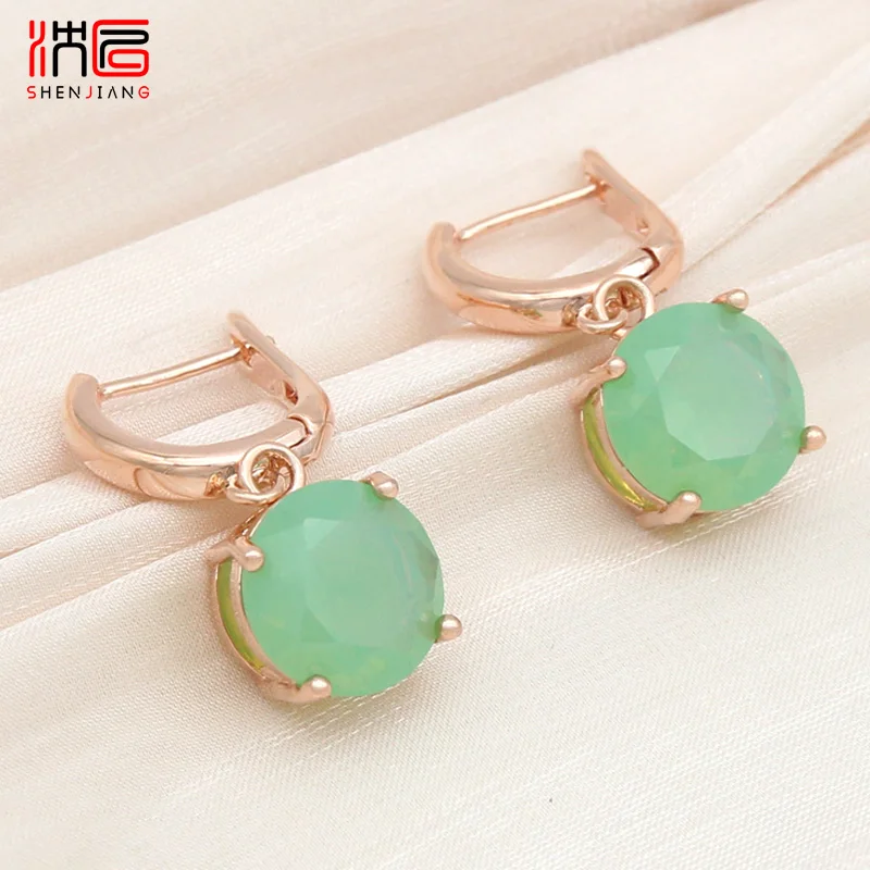 SHENJIANG New Fashion Classic 585 Rose Gold Color Round White Opal Dangle Earrings For Women Wedding Party Simple Trendy Jewelry