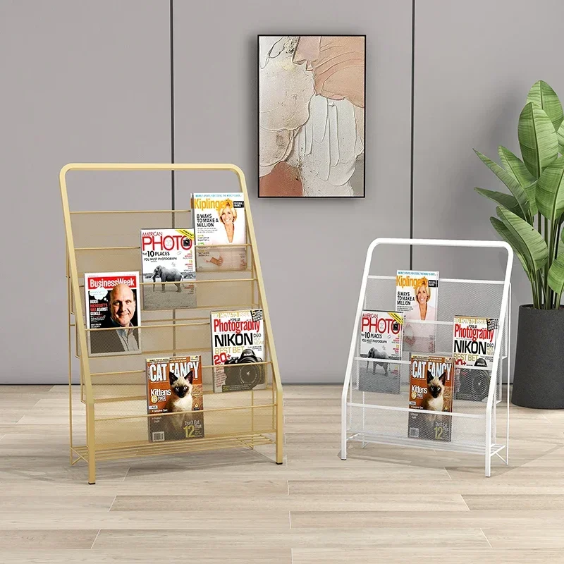 Nordic Light Luxury Metal Magazine Organizer Stand - Iron Storage Rack Picture Books Chic Magazine Holder Stylish Book Display