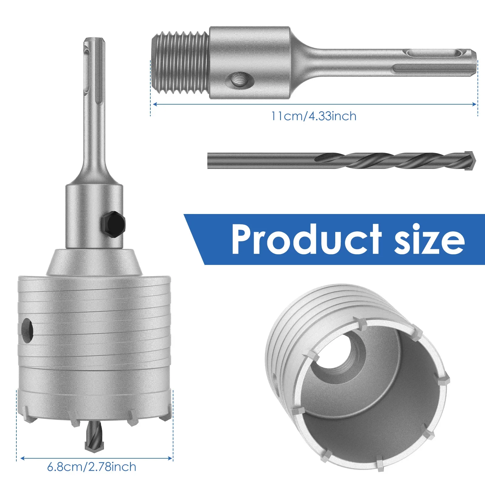 Hollow Drill Bit with 110mm SDS Plus Adapter and Centering Drill Bit Lightweight 68mm/2.68inch Hole Saw Hollow Core Drill Bit