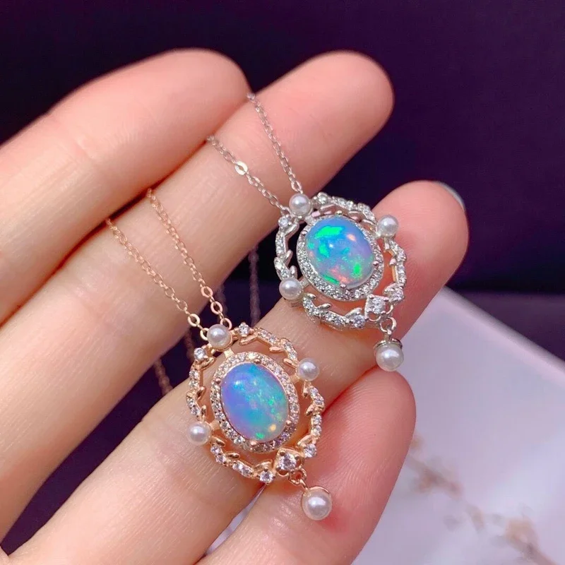 

Natural Opal Pendant Women Anniversary Gift Genuine White Opal Gemstone Necklace High Jewelry Genuine Sterling Silver