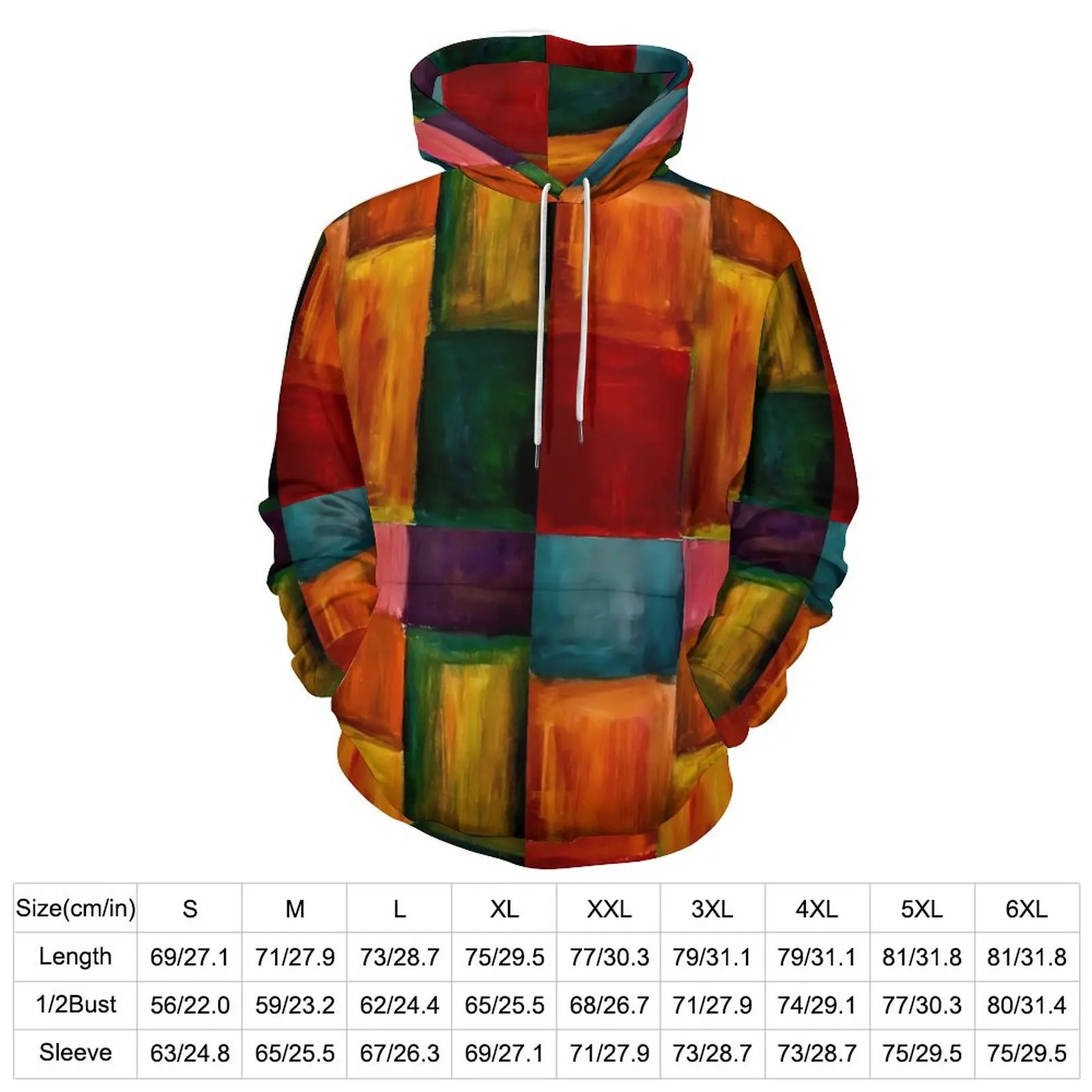 Painting of Colorblock Casual Hoodies Long Sleeve Abstract Check Funny Hoodie Winter Loose Printed Oversize Hooded Sweatshirts