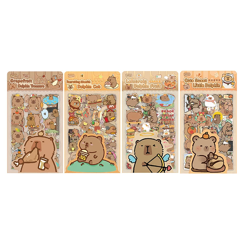 Zestaw 6 naklejek z kapybarą, wodoodporne, dekoracyjne naklejki dla dzieci, materiały do scrapbookingu, urocze naklejki do dekoracji pamiętnika.