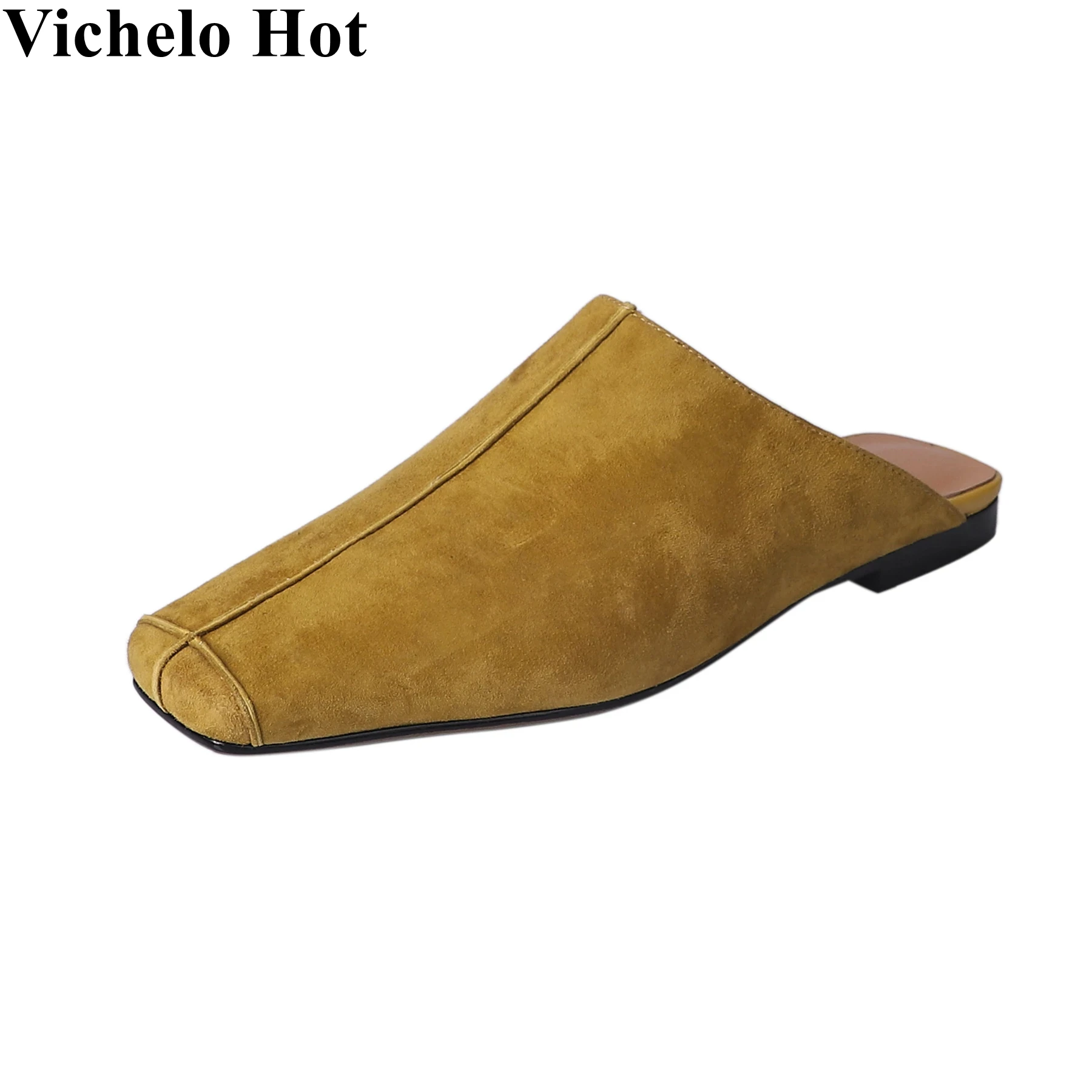 

Женские замшевые туфли Vichelo, брендовые мюли на массивном каблуке, удобные милые современные туфли-лодочки с ремешком на пятке, для свиданий, большие размеры, летняя обувь