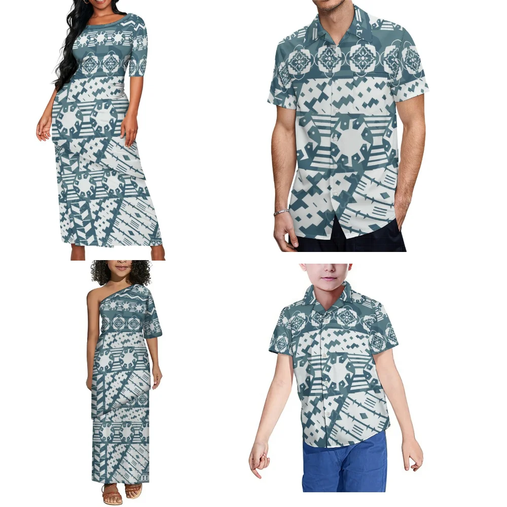 Hawaiian Floral Print Custom Women'S Half-Sleeve Top And Maxi Pacific Island Design Art Print Family Set Men'S Shirt