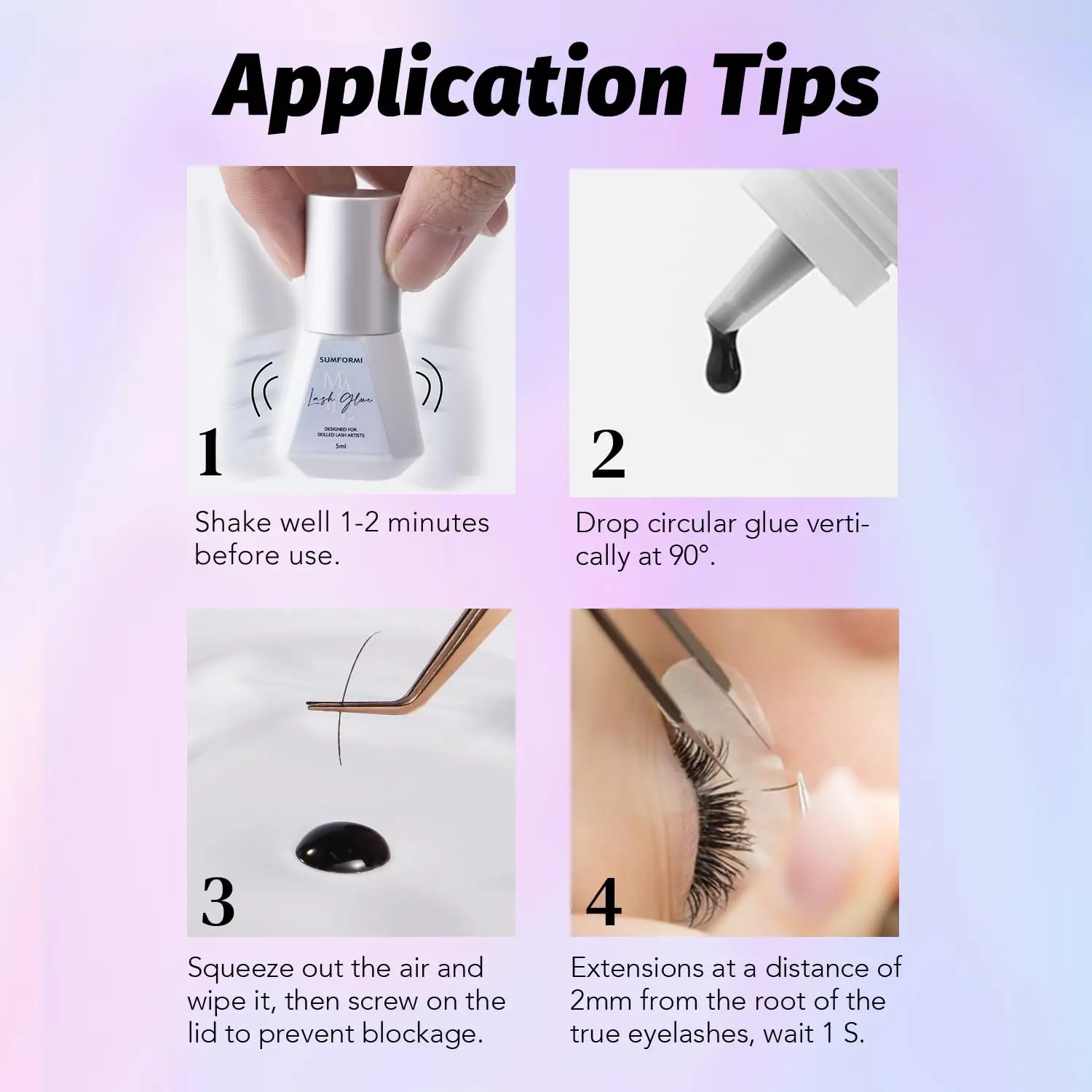 SUMFORMI 0.5S Dry Matte Eyelash Glue Waterproof Adhesive Eyelash Glue 15ML Transparent Cleaning Primer Increases Glue Viscosity