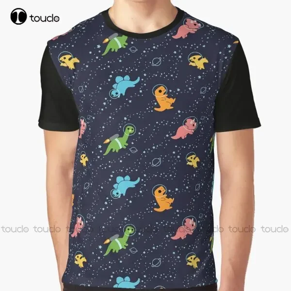Dinosaurs In Space Pattern Graphic T-Shirt Custom Aldult Teen Unisex Digital Printing Tee Shirts Custom Gift Xxs-5Xl Streetwear
