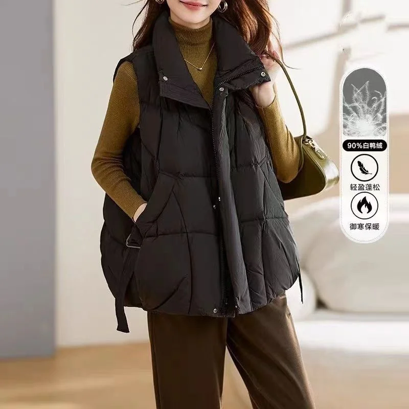 2034 Autumn Winter Tooling Down Cotton Vest Women Fashion Korean Short Padded Thick Warm Sleeveless Waistcoat Parkas Female Tops