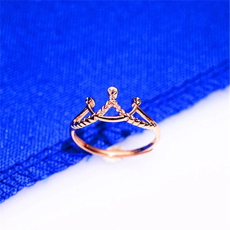 

585 Purple Gold Crown Rings for Women Plated 14K Rose Gold Fashion Hollow Out Shining Elegant Banquet Jewelry Adjustable Opening