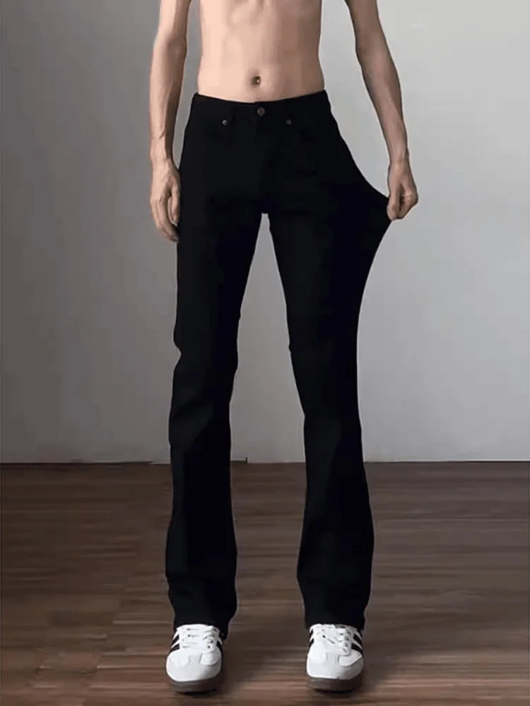 

Bla Elastic Blade Jeans Men's American High Street Vibe Straight Leg Pants Rise Crotch Slim Micro Flared Pants