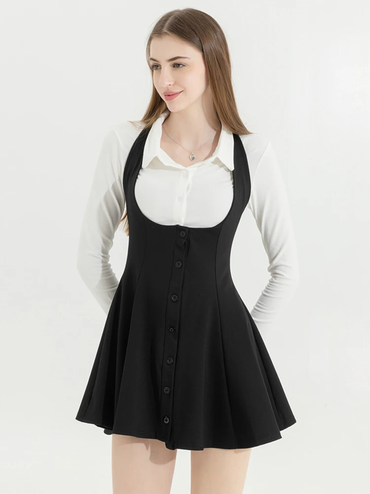 Korean Y2k Two Piece Sets Fall Outfits Office Women Skirt Sets Lapel Cardigan Crop Tops + Suspender Mini Skirt Elegante Clothes