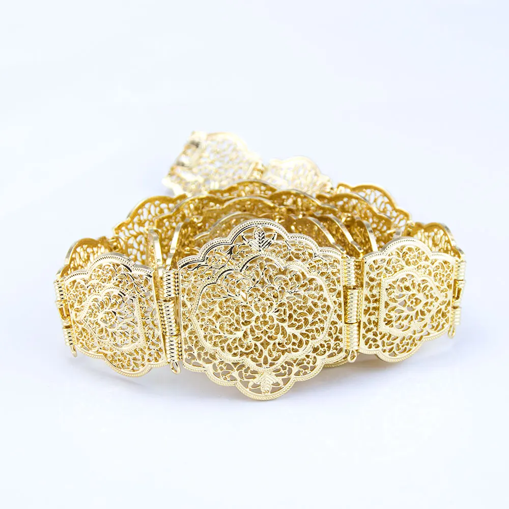 Chic Morocco Caftan Belt For Women Arabic Metal Waist Chain Gold Color Hollow Arabesque Adjustable Length
