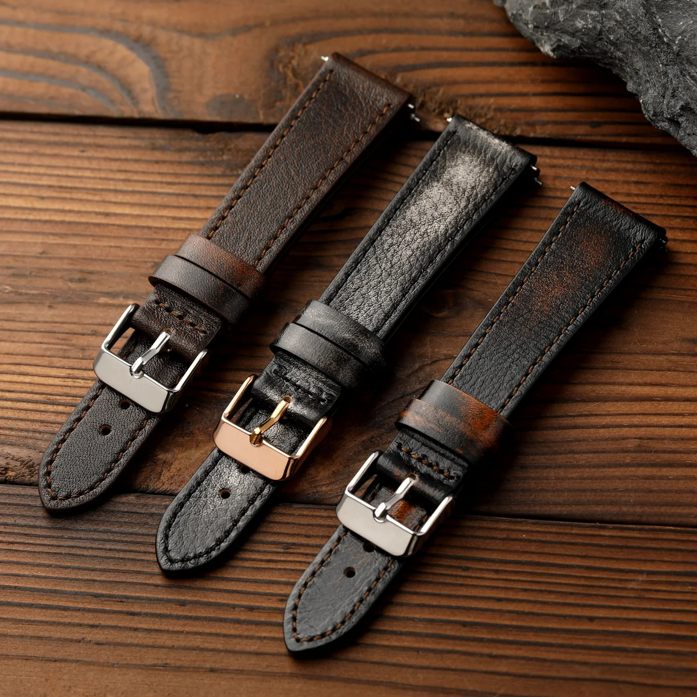 Gebürstetes Lederarmband, handgefertigtes italienisches ITAN-Oberleder im antiken Stil, 18 19 20 22MM, weicher, ultradünner Retro-Stil