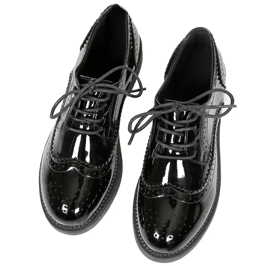 2023 Autumn Women Oxford Flats Shapes Brogue Leather Full Black Office Outsole Mole Female Ballet Derby Shoes Ladies Work shoes