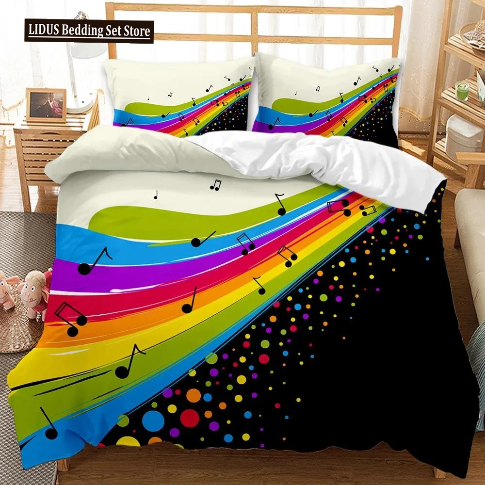 

Music Series Duvet Cover Set Rainbow Music Notes Tie Dye Bedding Set Musical Party Double Queen King Size Polyester Qulit Cover